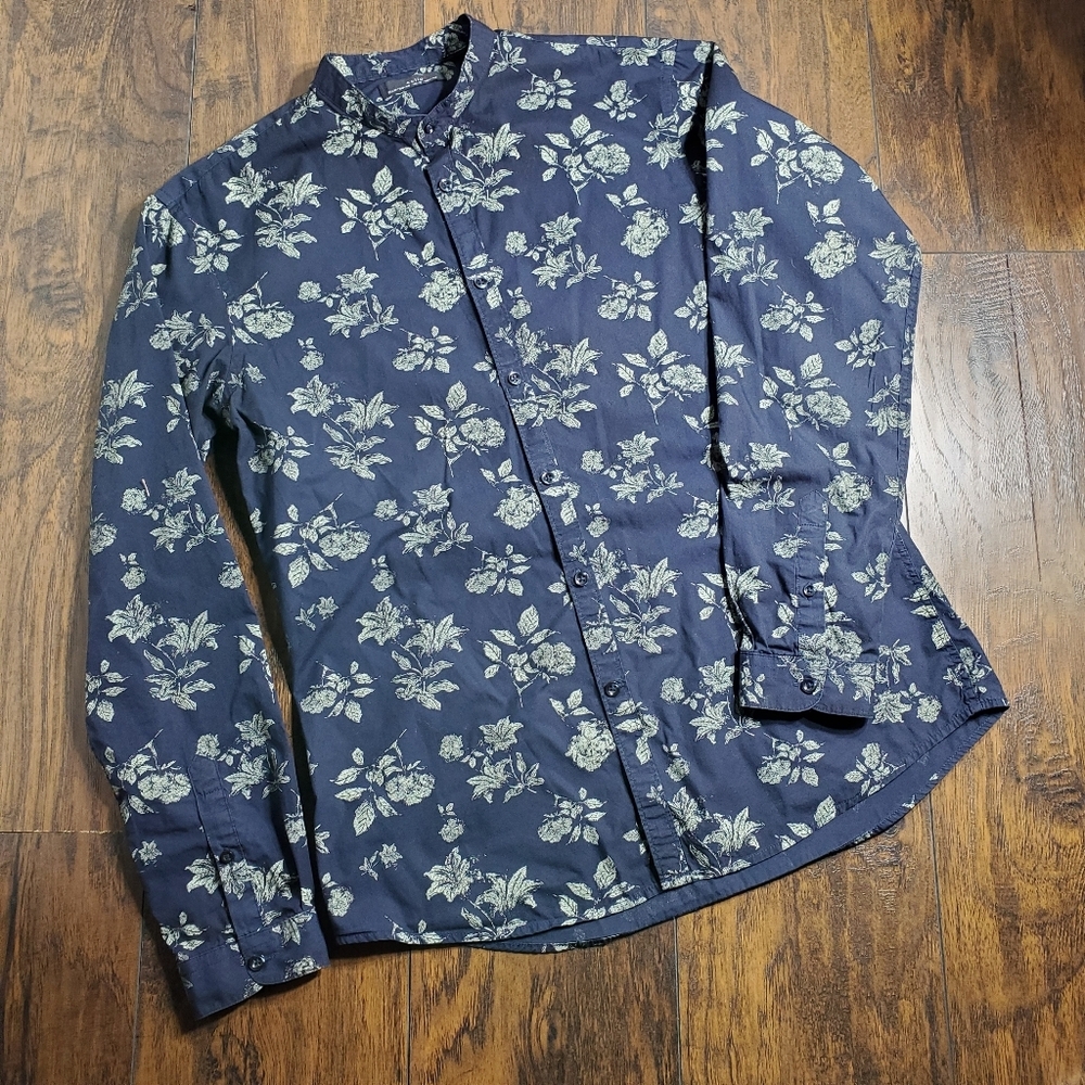 Celio Men's blue long sleeve Button down banded collar sz 15